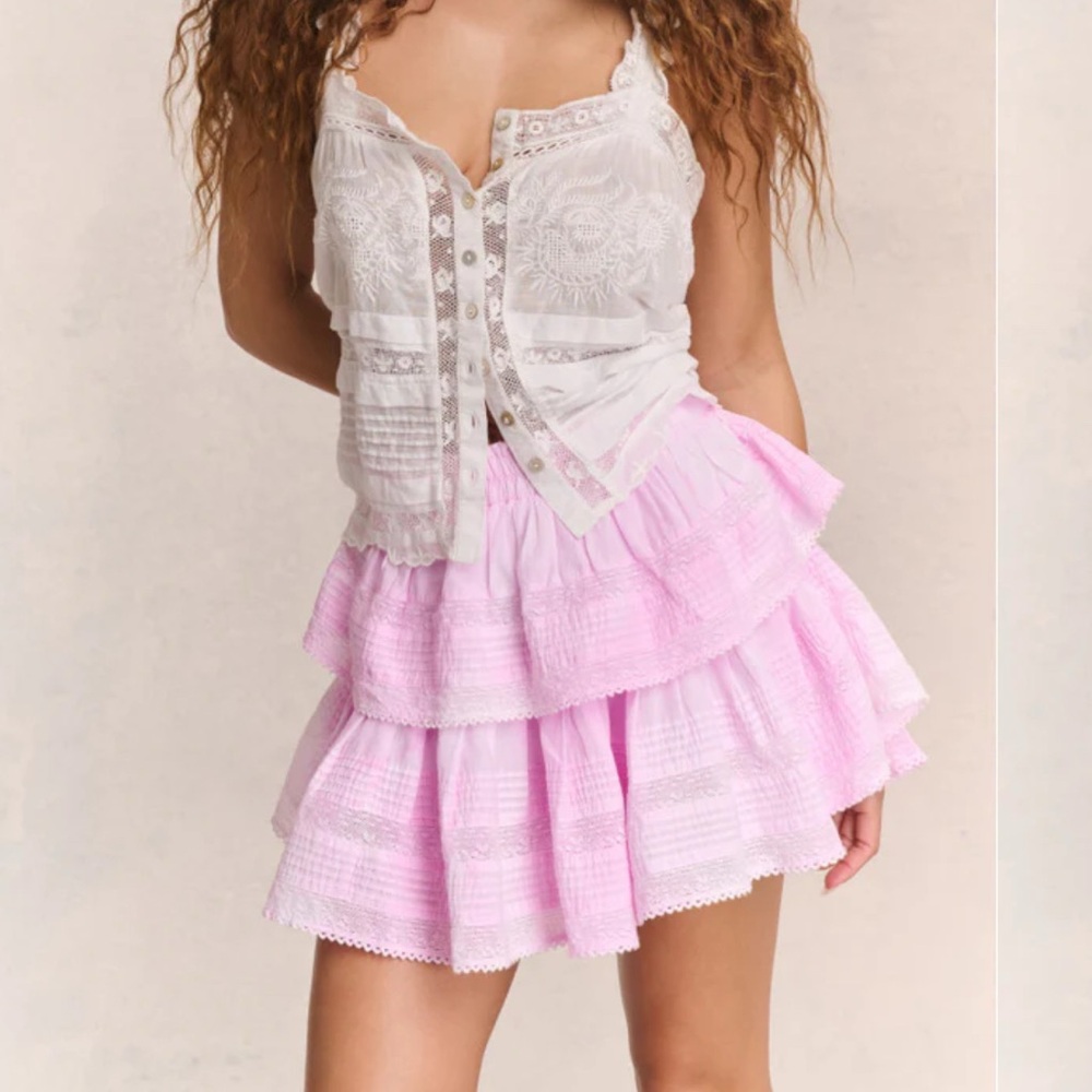 LoveShackFancy Pink Ruffle Mini Skirt